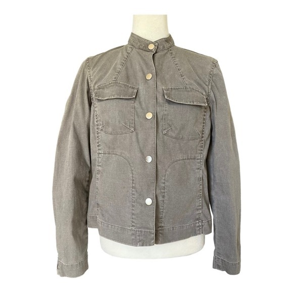 Sigrid Olsen Jackets & Blazers - Vtg 90s Sigrid Olsen Chore Jacket Womens 4 Gray Front Snap Neutral Field Barn